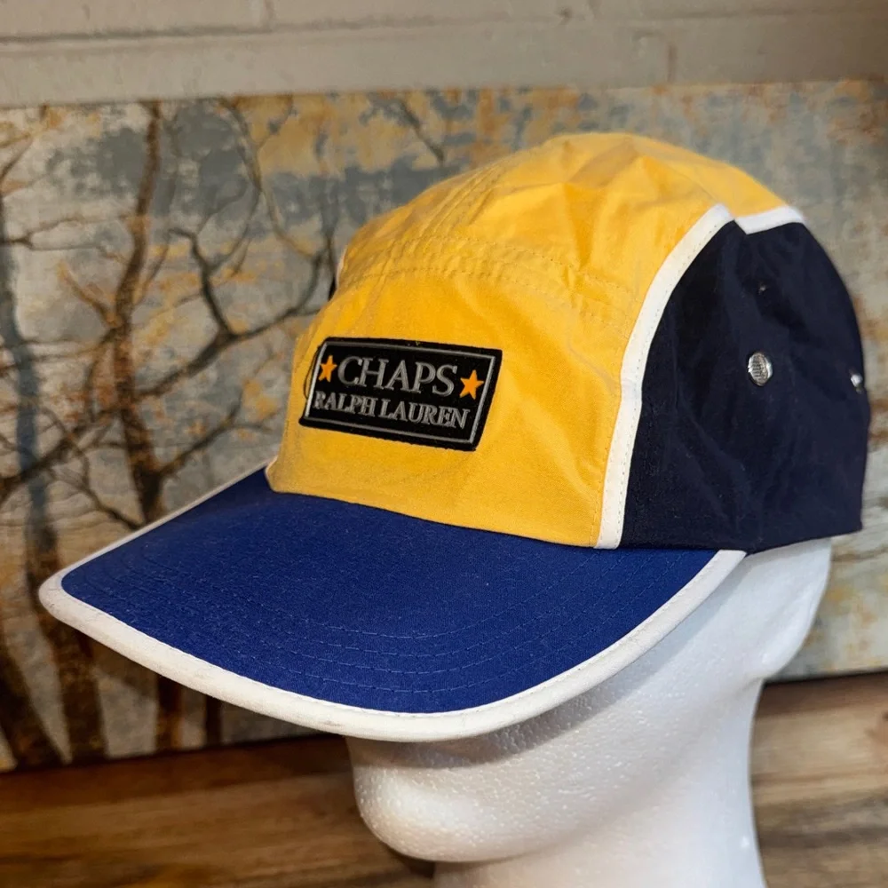 Chaps Ralph Lauren 90’s Y2K Yellow & Navy color block skater/biking hat - Picture 1 of 9